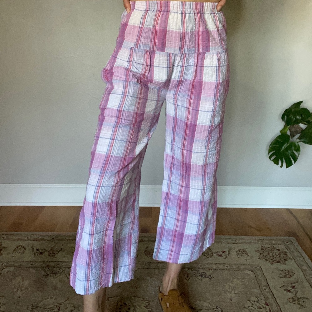 UO plaid cropped wide leg pant